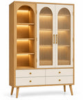 Vitrine beige et blanche à deux portes cintrées, niches et quatre tiroirs