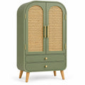 Armoire verte arrondie à deux portes ajourées et deux tiroirs